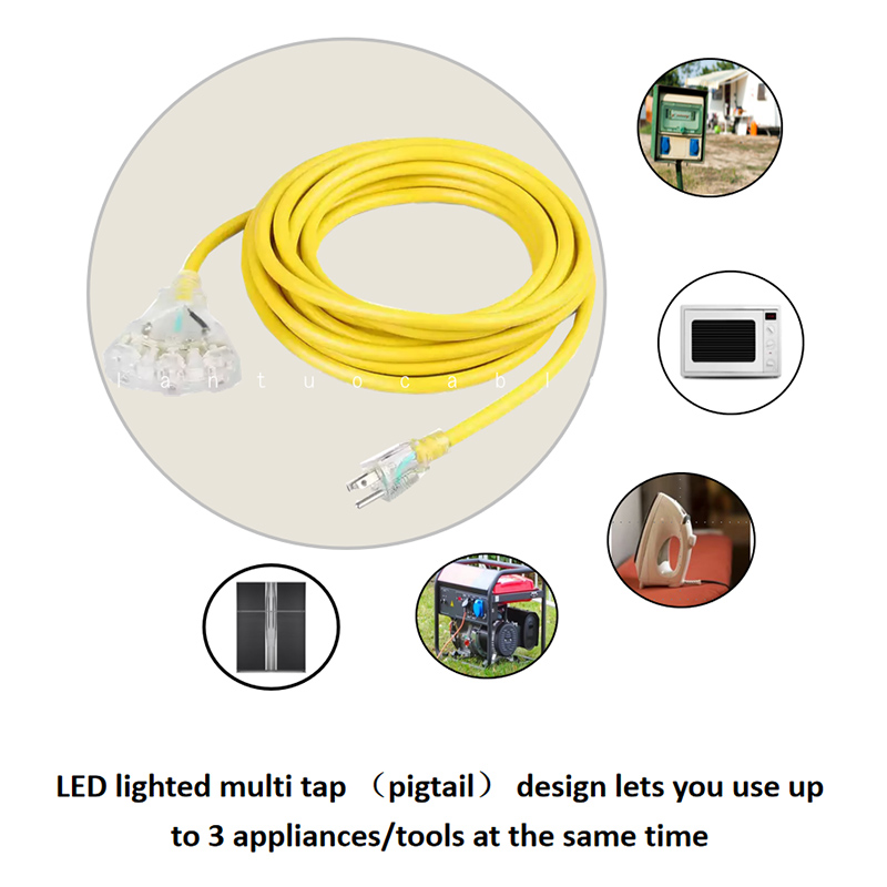 American style outdoor heavy duty triplex socket waterproof with indicator extension cord